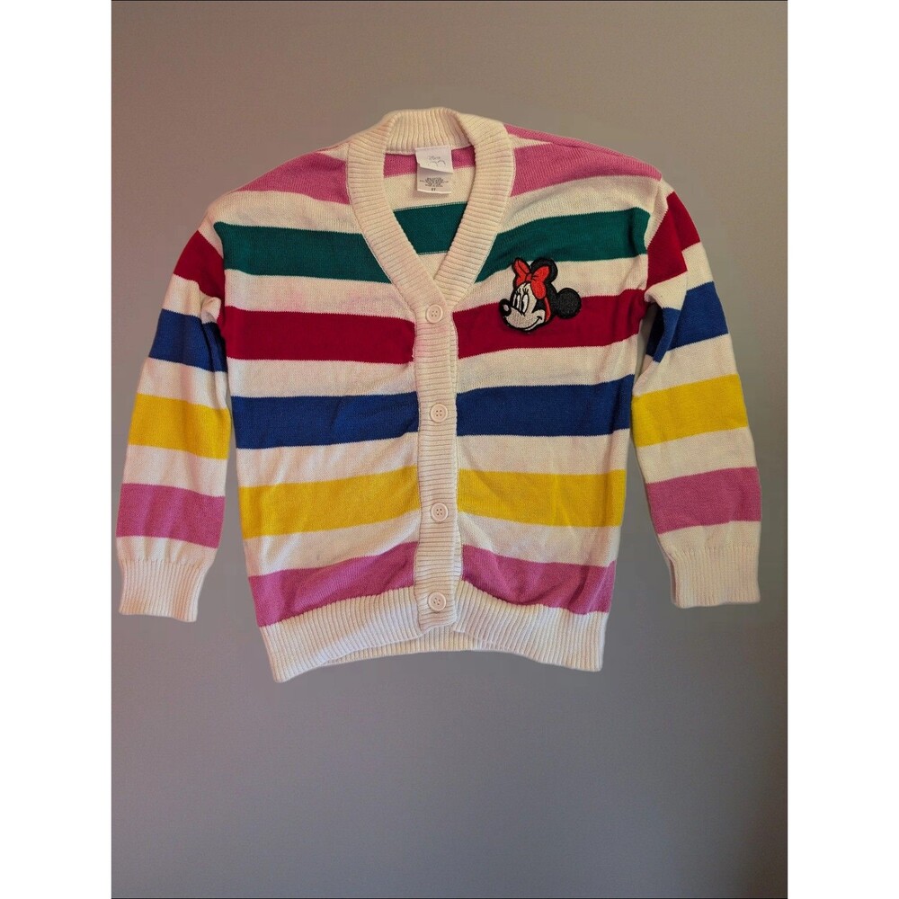 Girls Disney Rainbow Striped Minnie Mouse Cardigan 5T